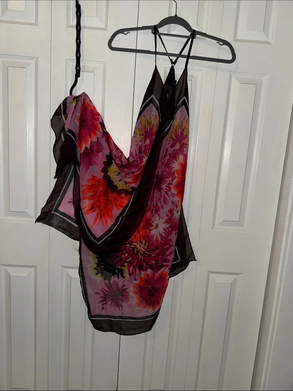 Steve Madden Brown Floral Beach Halter Cover Up with Pink and Orange Accents
